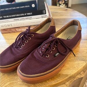 Vans Men's Burgundy and Tan Canvas Sneakers